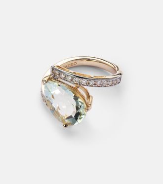 Mateo Bijoux Slanted 14kt gold ring with amethyst and diamonds