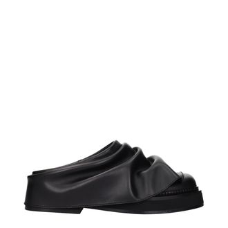 The Attico Black Leather Womens Slippers