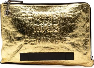 Chanel Tweedehands Metallic Gerimpeld Kalfsleer Feministe Mais Vrouwelijke Etui