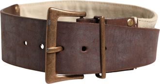 Ermanno Scervino Womens Beige Brown Leather Canvas Metal Buckle Belt