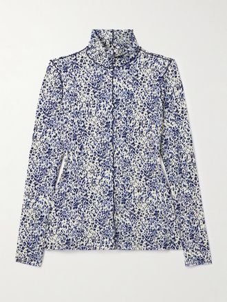 Proenza Schouler Top A Collo Alto In Jersey Con Stampa Ghepardo E Ruches Audrey - Blu