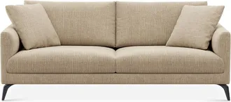 Castlery Lena Sofa Customized, (Washed Chenille) Sand (Matte Black Legs), Machine Washable, Removable Covers for Sofas, Castlery