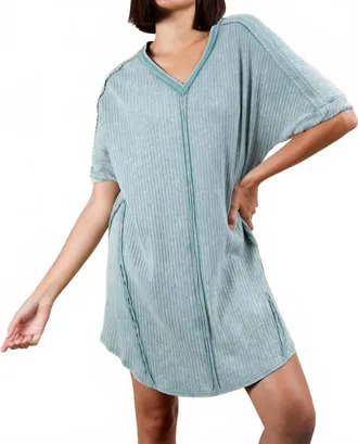 Very J Mineral Washed Ribbed Knit Shift Mini Dress In Blue