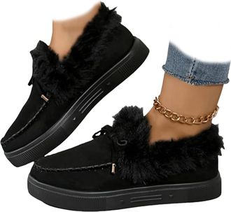 Generic Womens Winter Flat Boots Warm Durable Shoes With Fur,Cozy Bowknot Fleece Lining,Slip Resistant Indoor Outdoor Cozy Fleece Lined House Boots, Comfortab