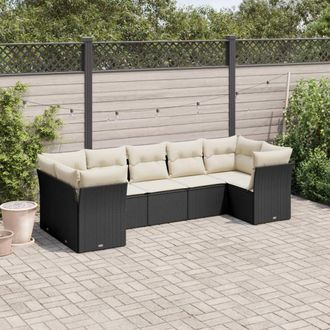 vidaXL Vidaxl - Set De Comedor De Jard&iacute;n 7 Pzas Y Cojines Rat&aacute;n Sint&eacute;tico Negro