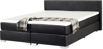 Beliani Cama Continental Doble 180 X 200 Cm Tapizada En Piel Sint&eacute;tica Negra Con Colch&oacute;n De Muelles Embolsados President