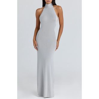 House of CB Nova Halter Open Back Mermaid Gown in Silver Grey at Nordstrom, Size X-Large