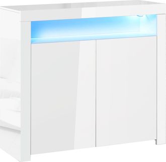 HOMCOM Homcom Mobiletto Multiuso E Salvaspazio Per Ingresso Luci Led In Legno Bianco