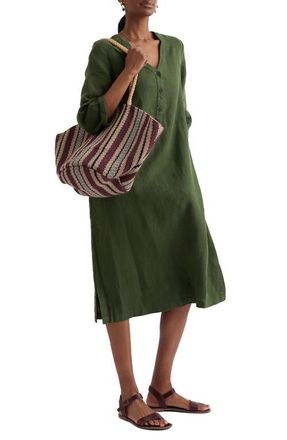 Seasalt Cornwall Dew Drop Long Sleeve Linen Midi Dress in Hosta at Nordstrom, Size 16 Us