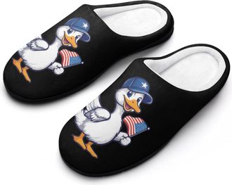 Generic Goose 4th of July Usa Flag Womens Slippers Warm House Slippers Indoor House Shoes with Anti-Skid Rubber Sole