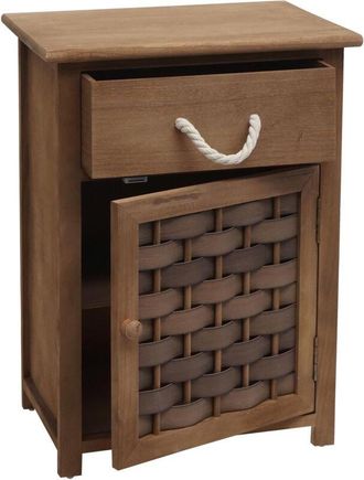 Hhg Non utilizzato] Comodino cassettiera HHG 636 legno di paulonia polyrattan marrone scuro