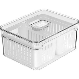 Ou Clear Stackable Fridge Organizer Bin with Drain Basket and Vented Lid, 2.3 Quart Capacity in Clear With White Drainer at Nordstrom