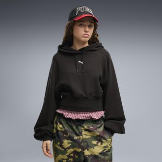 Puma Felpa con cappuccio corta Essentials da donna, Abbigliamento, Nero, XL