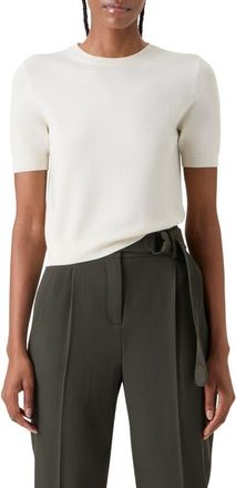 Akris Relaxed Fit Short Sleeve Virgin Merino Wool Sweater in Cream at Nordstrom, Size 14
