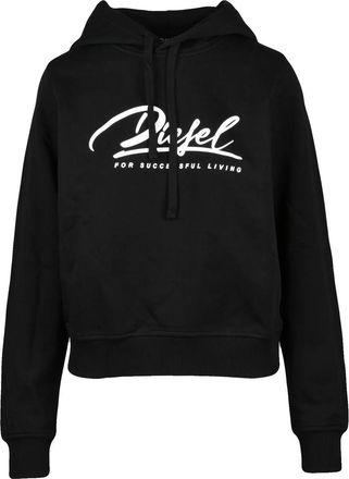 Diesel Cropped Black Hoodie With Drawstring Hood And Bold Logo