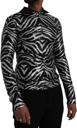 Dolce & Gabbana Mens Black Silver Sequined Polyester Sweater | Elastane Clothing