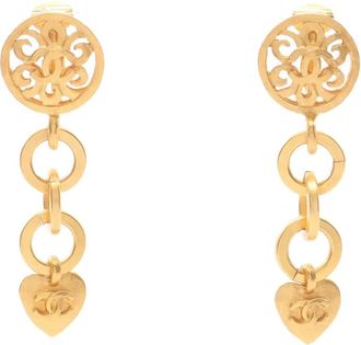Chanel Orecchini pendenti a clip CC placcati in oro con design a cuore 1995