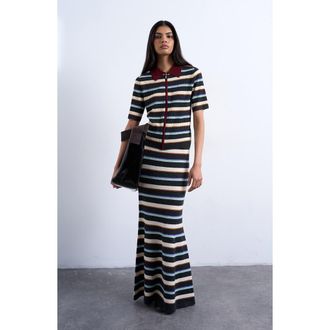 Topshop Stripe Knit Maxi Skirt in Burgundy at Nordstrom, Size X-Small