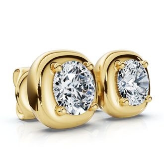 Pompeii3 3Ct Cori Diamond Cushion Button Studs 14k Gold Earrings Lab Grown FG/VS