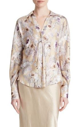 Vince Wildflower Bias Cut Silk Shirt in Sand at Nordstrom Rack, Size Xx-Small