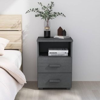 vidaXL Mesita De Noche Hamar Madera Maciza Pino Gris Oscuro 40x35x62cm Vidaxl