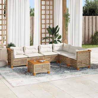 vidaXL Vidaxl - Set Sof&aacute;s De Jard&iacute;n 7 Piezas Y Cojines Rat&aacute;n Sint&eacute;tico Beige