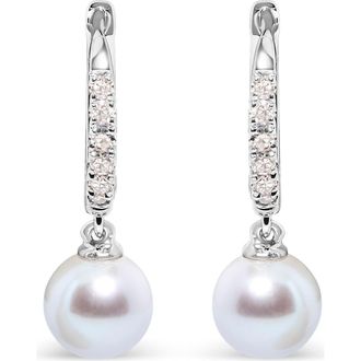 House of Brilliance 10K White Gold Cultured Freshwater Pearl and Diamond Accent Drop Earring at Nordstrom