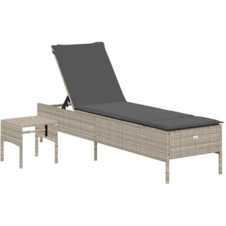 vidaXL Vidaxl - Tumbona Con Coj&iacute;n Y Mesita Rat&aacute;n Sint&eacute;tico Gris Claro
