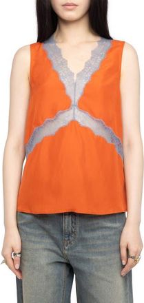 Zadig&Voltaire Tasao Silk Lace Top in Tangerine at Nordstrom, Size X-Small
