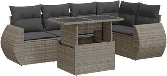 vidaXL Set De Muebles De Jard&iacute;n 6 Pzas Y Cojines Rat&aacute;n Sint&eacute;tico Gris Vidaxl
