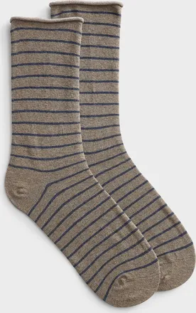 Simons Womens Striped rolled-hem socks