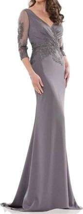Colors Dress Beaded Long Sleeve Gown In Charcoal