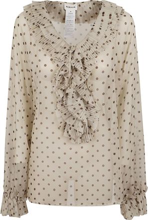 P.A.R.O.S.H. Sheer Silk Blouse with Polka Dot Pattern