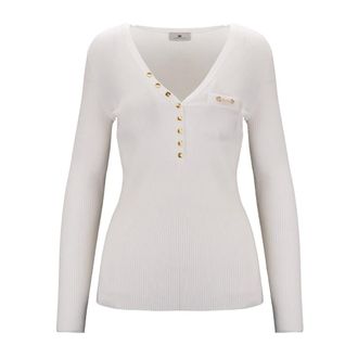 Elisabetta Franchi V-neck Knitwear, female, White, Size: 2XL Tricot Sweater