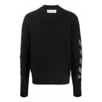 Off-white Mens Off-White FW21 Arrow Pattern Round Neck Pullover Wool Sweater Loose Fit Black OMHE088F21KNI0011055