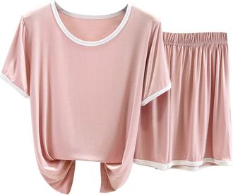 Generic Womens Pyjamas Sets Sleeveless Cotton Tank Top with Shorts Cami Sleepwear Comfy Loose Fit Pj Sets Casual Summer Nightwear (Style3-Pink, XL)