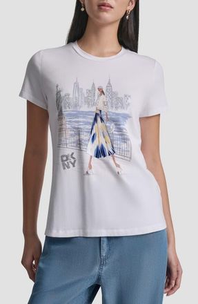 DKNY Crystal Embellished Statue of Liberty Conversational Graphic T-Shirt in White at Nordstrom, Size Xx-Small