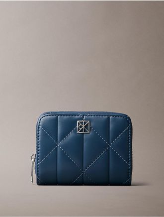 Calvin Klein Womens Quilted Emblem Logo Zip Flap Wallet - Blue
