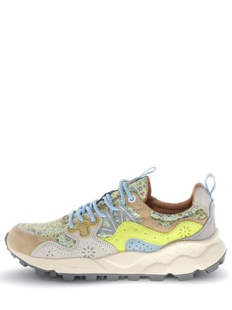 Flower Mountain Floral-Patterned Sneakers with Suede Overlays and Chunky Sole