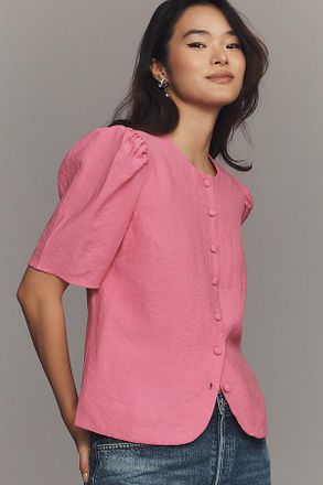 Maeve Puff-Sleeve Button-Front Top