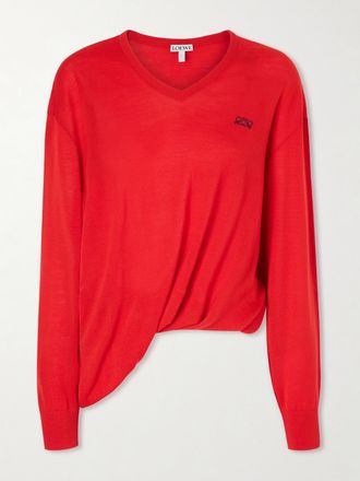 Loewe Pullover Asimmetrico In Misto Lana Con Logo Ricamato E Drappeggio - Rosso