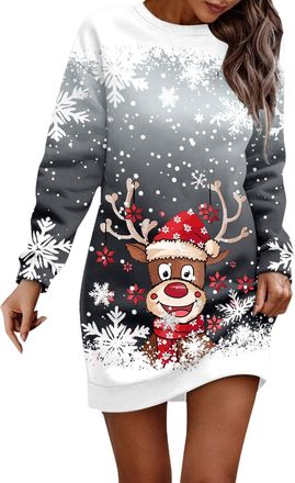 Generic Womens Oversized Sweatshirt Dress Long Sleeve Crew Neck Christmas Sparklle Xmas Wine Glass Printed Dresses Long Tops to Wear with Leggings Casual Crew