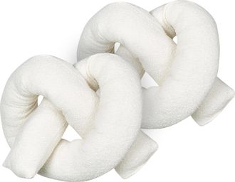 Beliani Conjunto De 2 Cojines Modernos 172 X 14 Cm Tela Afelpada Almohada M&uacute;ltiples Formas Textil Decoraci&oacute;n Accesorios Sala De Estar Dormitorio Blanco Crema 