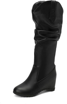 Generic Womens Slouchy Knee-High Boots with Wedge Heel,Western Cowboy Style for Casual & Stylish Wear,Black,1.5 UK