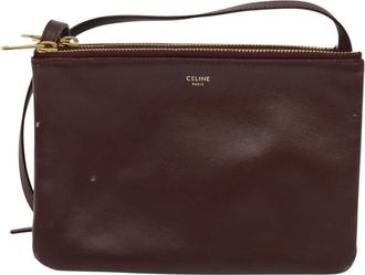 Celine Trio Burgundy Leather Shoulder Bag (Pre-Owned)