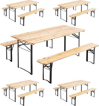 Oviala 5 mesas plegables 177x80x76cm + 10 bancos plegables de madera