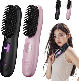 OEM Plancha Para El Pelo - 2 Unidades - Temperatura Ajustable 160-200 &deg;c - Calentamiento En 30 Segundos - Recargable Y Port&aacute;til - Negro Y Rosa