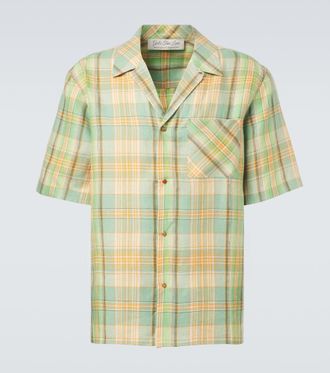 God's True Cashmere Moss plaid linen shirt with carnelian