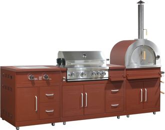 Oviala Cocina exterior con 3 elementos de cocci&oacute;n de ladrillo