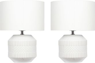 Dibor Set of 2 Ceramic White Bedside Table Lamp Room Décor Office Desk Lamp Night Light Table Lamp